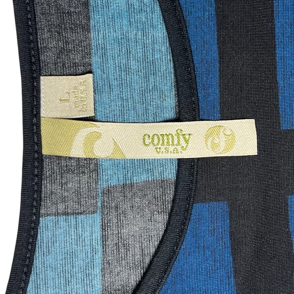 COMFY USA Tunic Top Size Large Blue Black Stretchy Slinky Lagenlook High Low - Picture 7 of 9